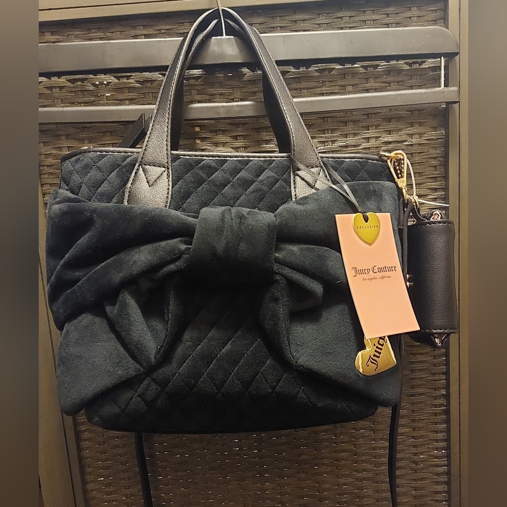 NWT Juicy Couture Tied with a Bow Tote Crossbody Black Bow Bag Purse Charm NWT